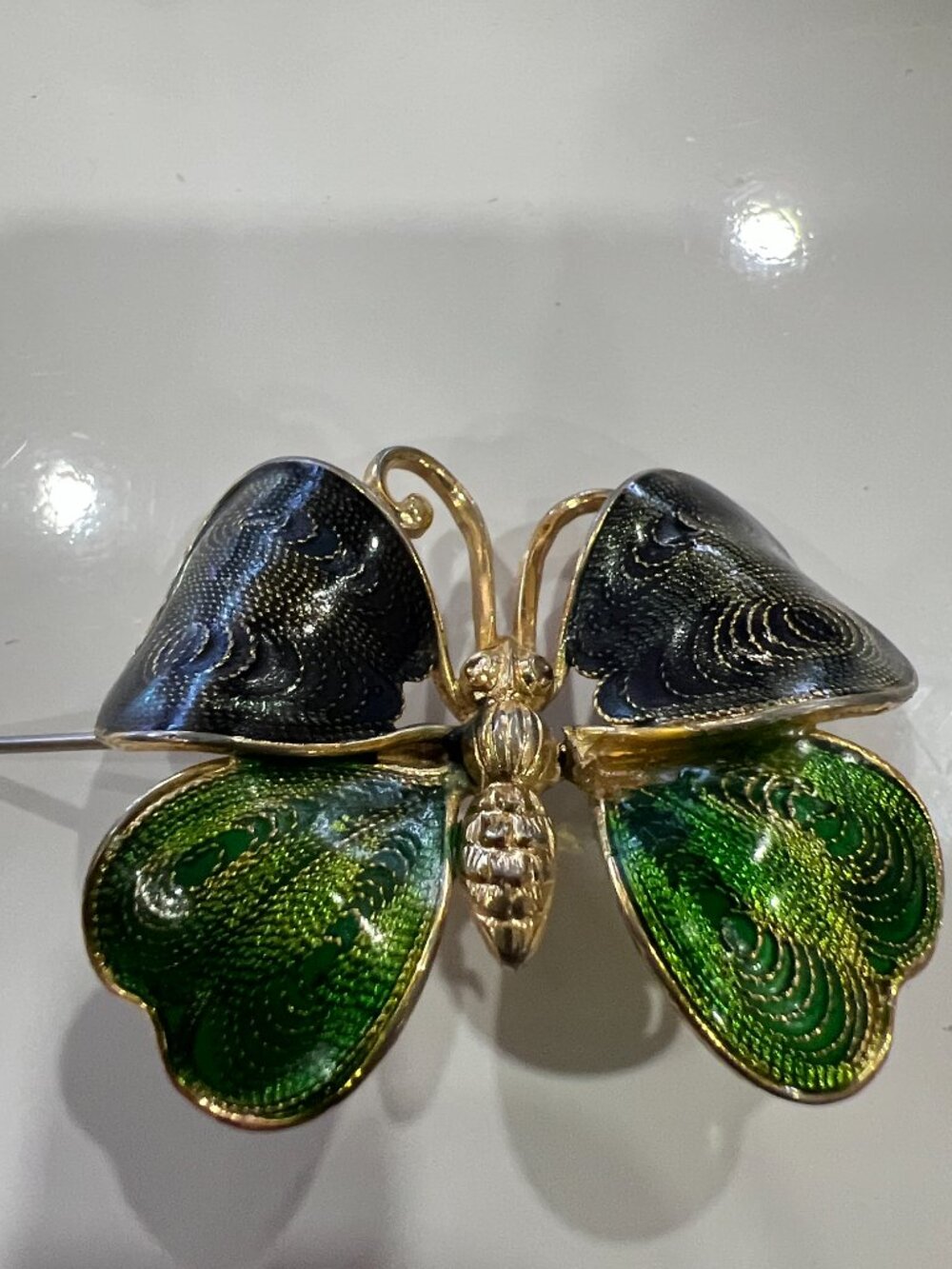 NAPIER - Gold-Tone Green & Black Butterfly Brooch - Classic Enamel Accent